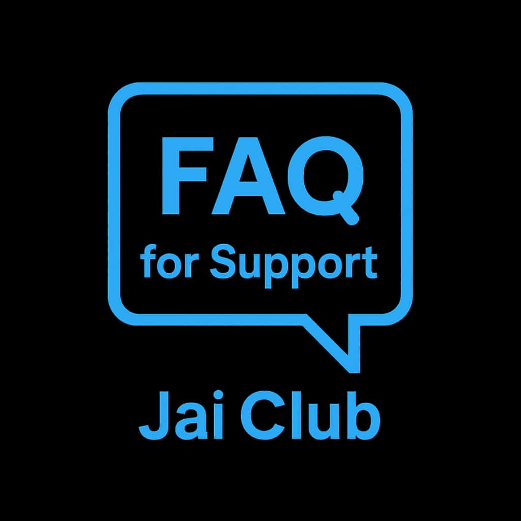A badge icon for Jai Club Support FAQs.