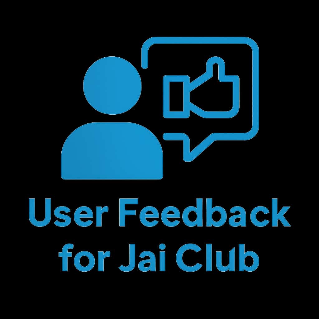 An icon representing user feedback for Jai Club in a blue theme.