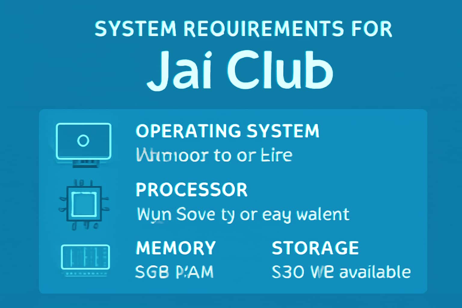 Informational scene depicting system requirements for Jai Club